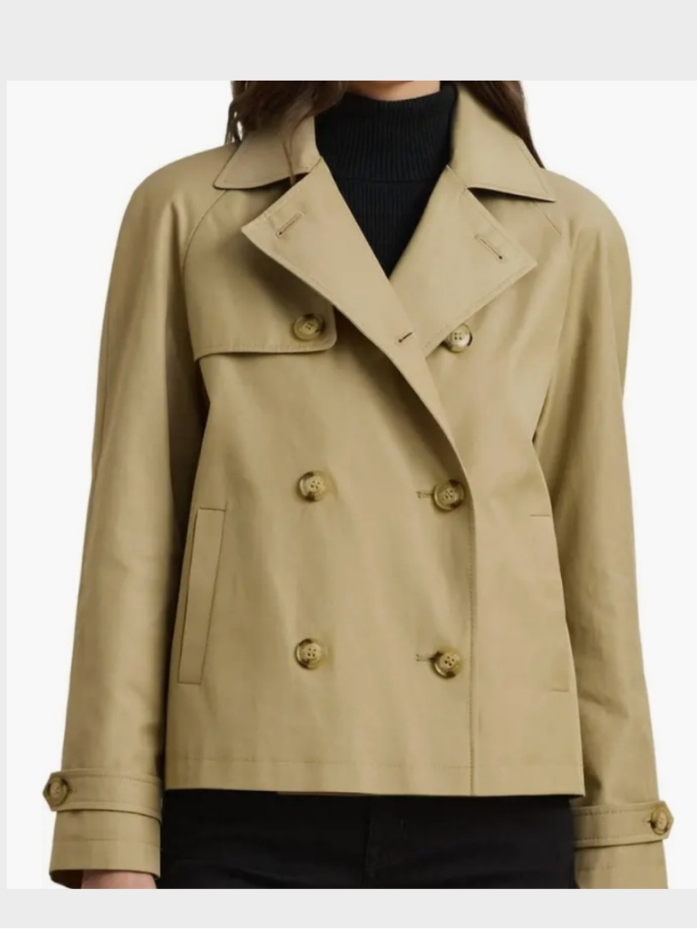 Black Label Lauren Ralph Lauren Cropped Cotton Blend Trench Size S